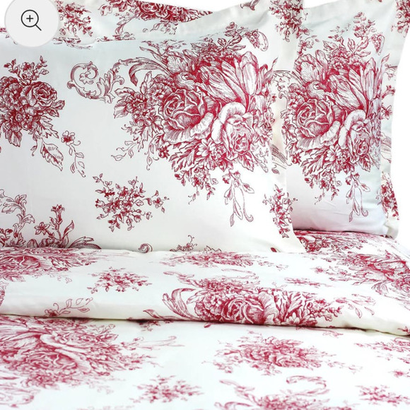 Melange Home Red Toile Embroidered Vintage French Inspired Cotton Pillow 1 Sham - Picture 1 of 10